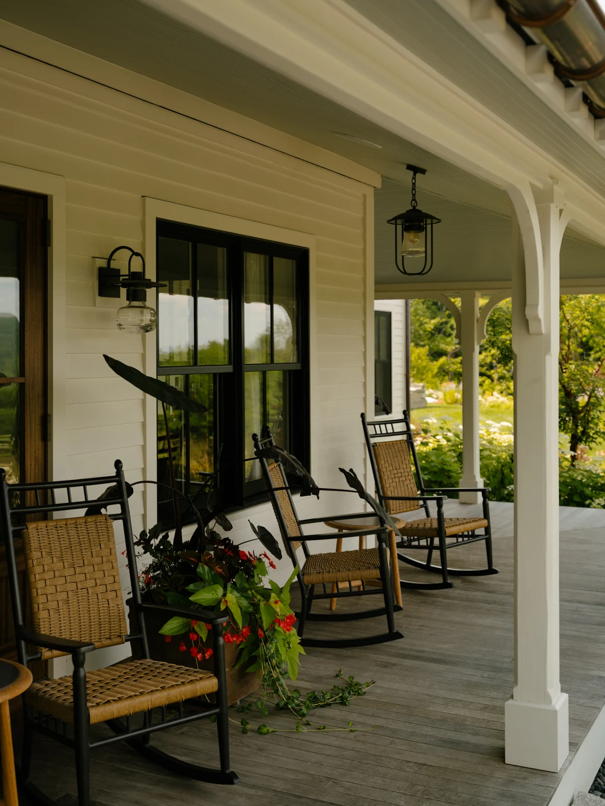 A sheltered place to sit along the front porch.