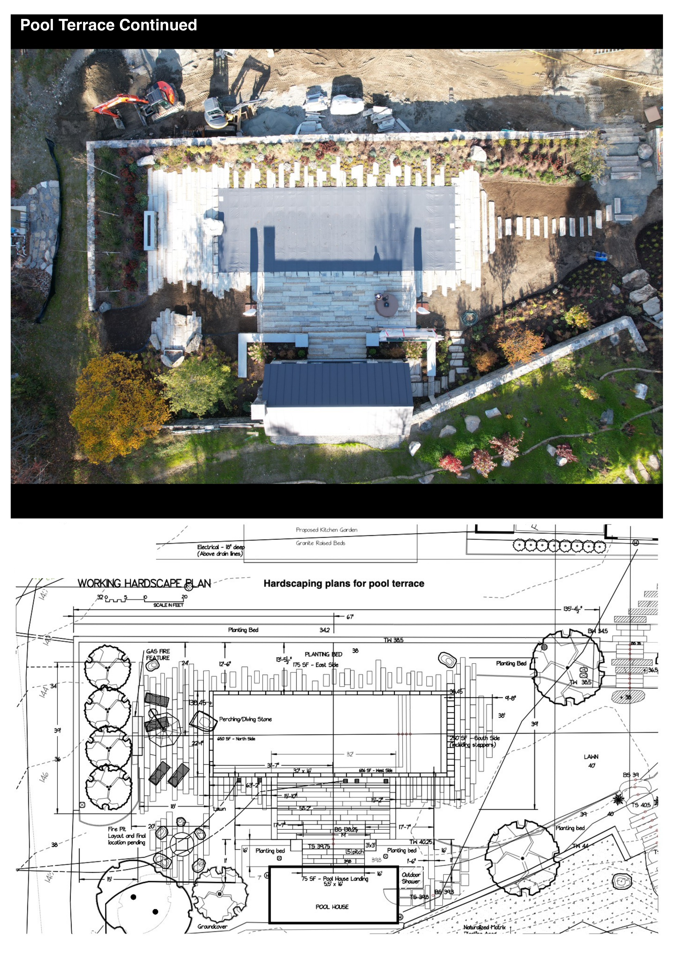 Aerial view of pool terrace construction